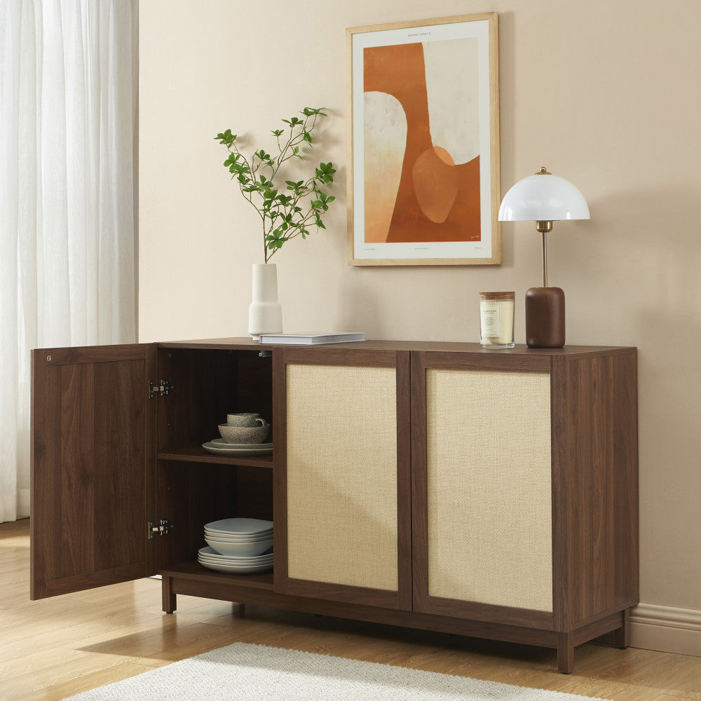 Estela - 3-Door Sideboard - Wood - Dark Wood
