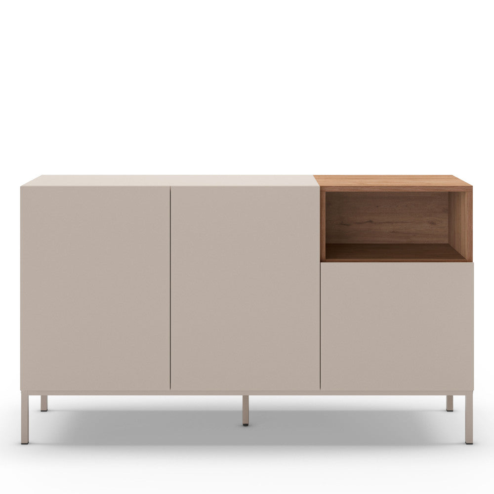 Quenor - Aparador de 3 puertas y metal - Madera - Beige