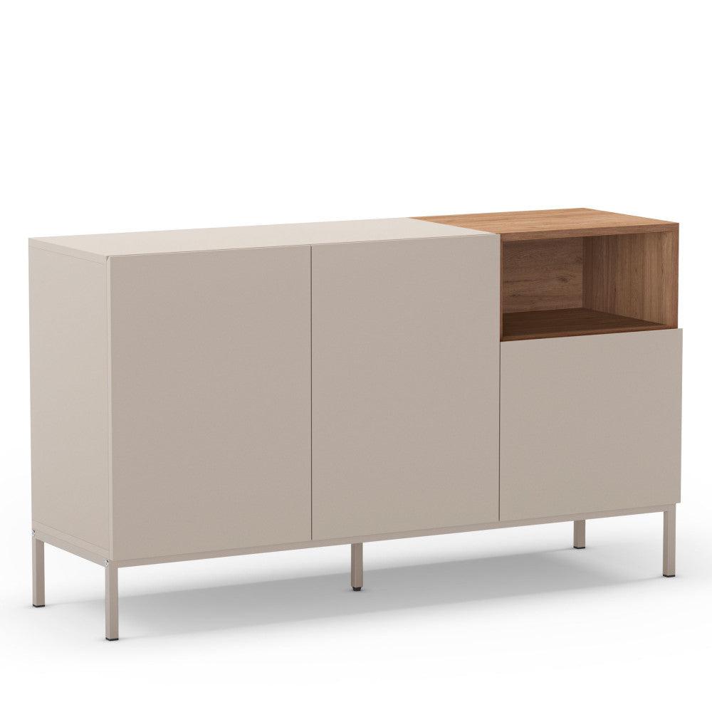 Quenor - Aparador de 3 puertas y metal - Madera - Beige