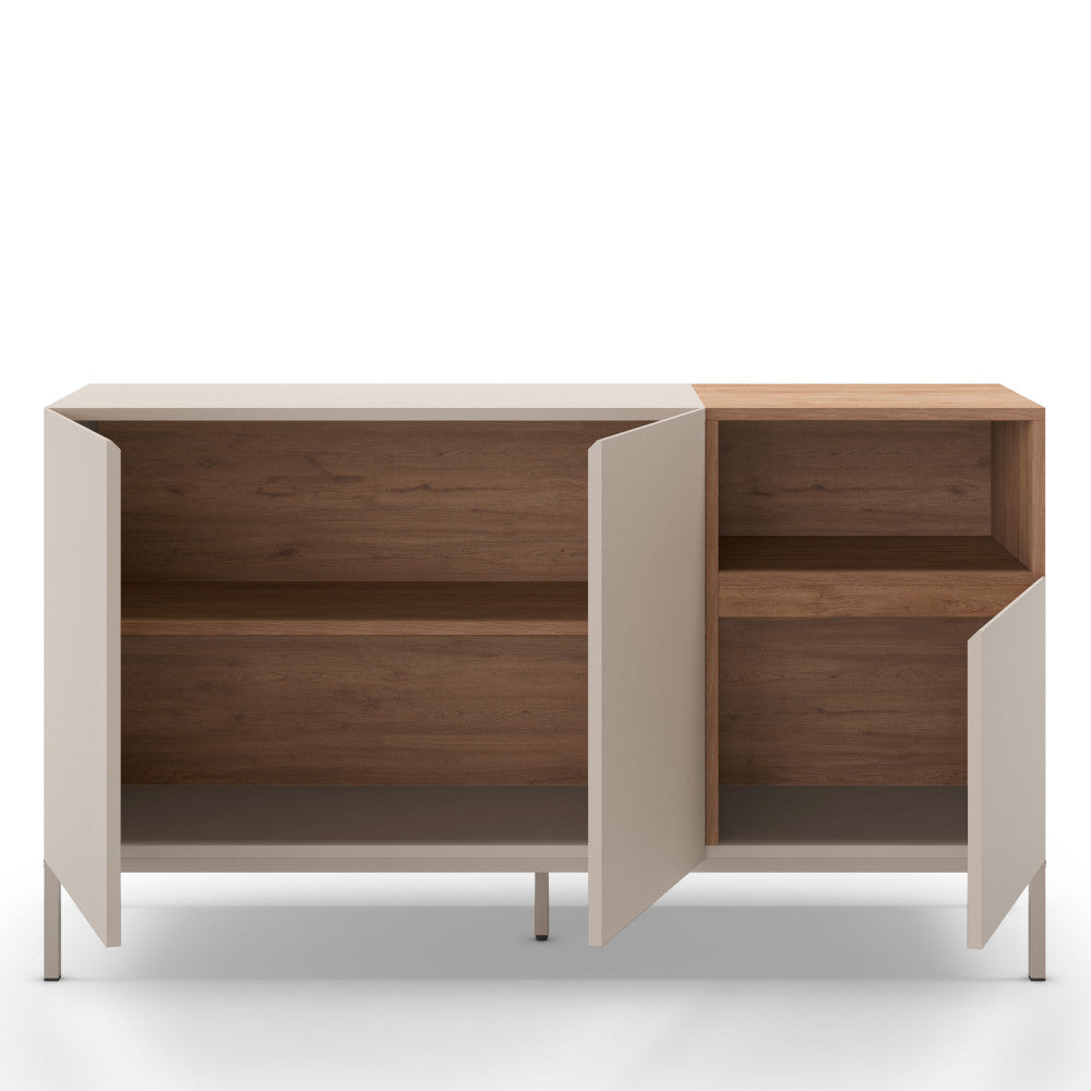Quenor - Aparador de 3 puertas y metal - Madera - Beige