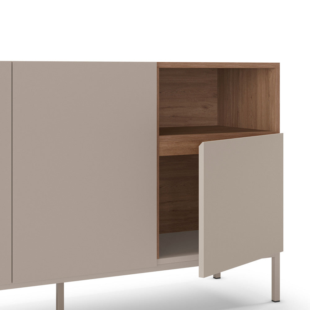 Quenor - Aparador de 3 puertas y metal - Madera - Beige