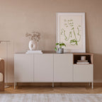 Quenor - Aparador de 4 puertas y metal - Madera - Beige