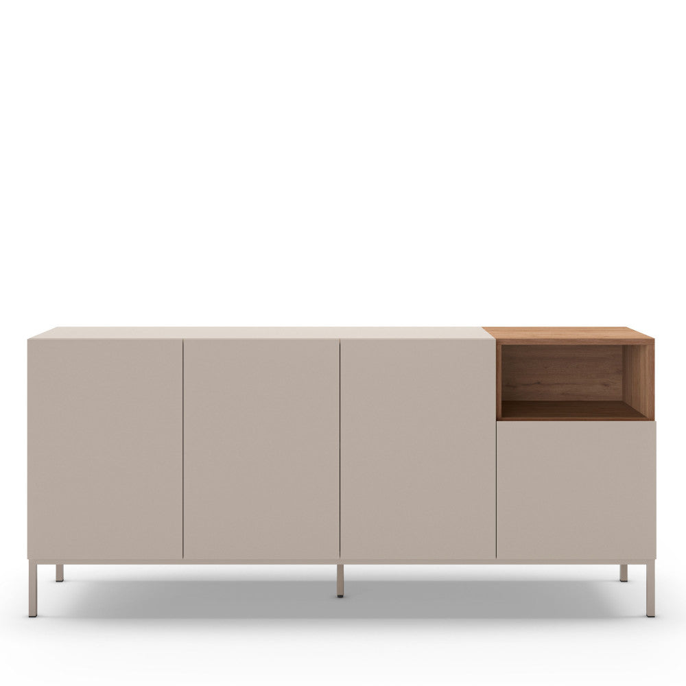 Quenor - Aparador de 4 puertas y metal - Madera - Beige