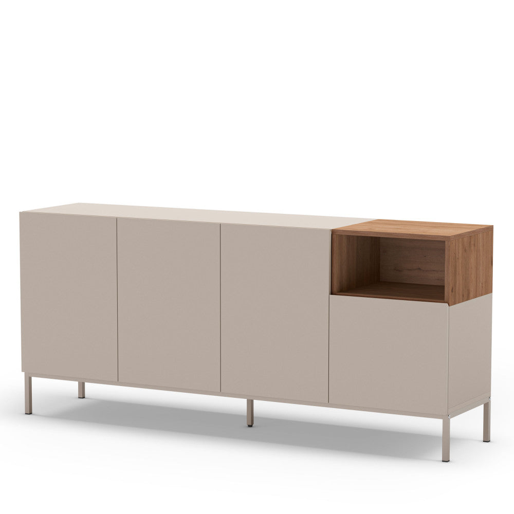 Quenor - Aparador de 4 puertas y metal - Madera - Beige