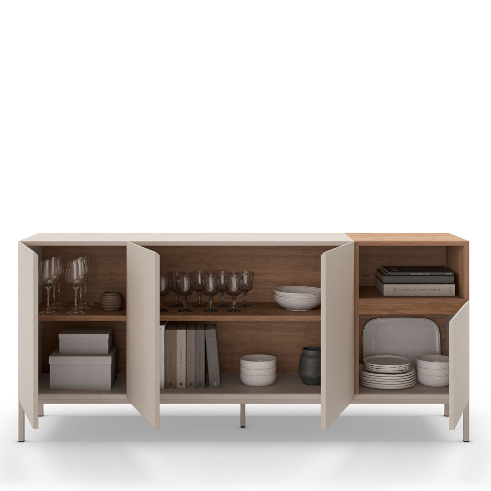 Quenor - Aparador de 4 puertas y metal - Madera - Beige