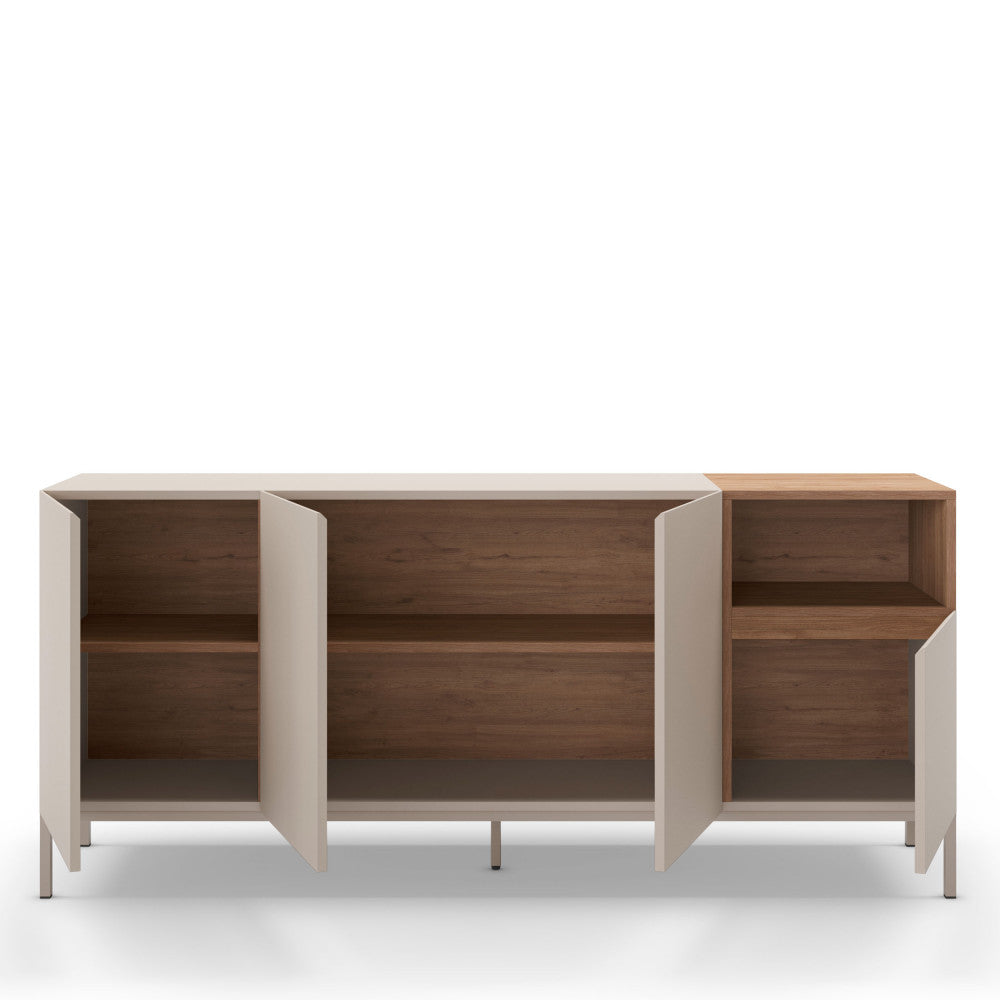 Quenor - Aparador de 4 puertas y metal - Madera - Beige