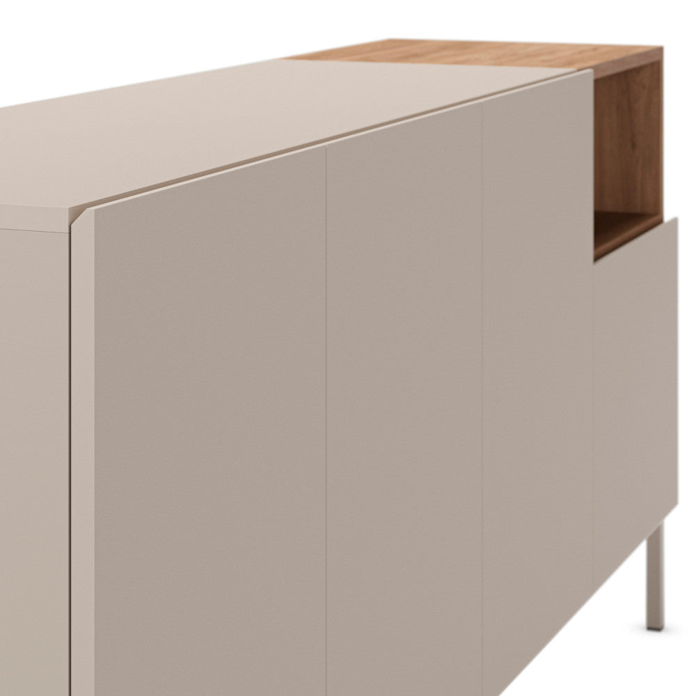 Quenor - Aparador de 4 puertas y metal - Madera - Beige
