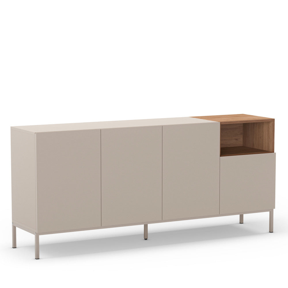 Quenor - Aparador de 4 puertas y metal - Madera - Beige