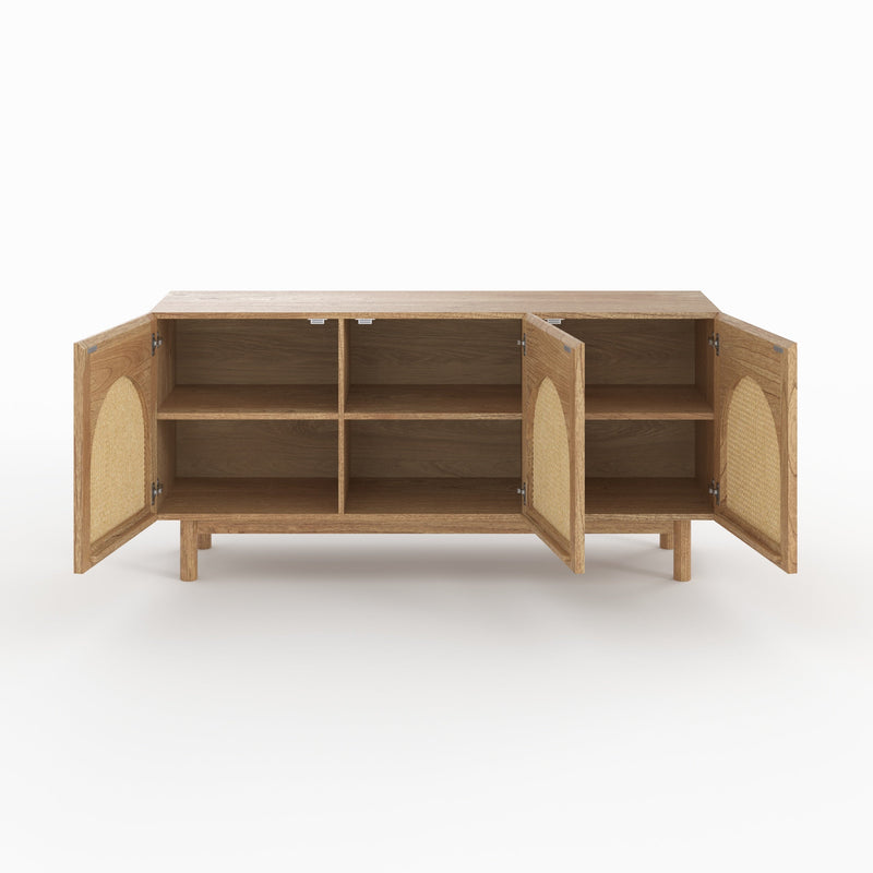Buffet Delya en bois massif de mindi et rotin