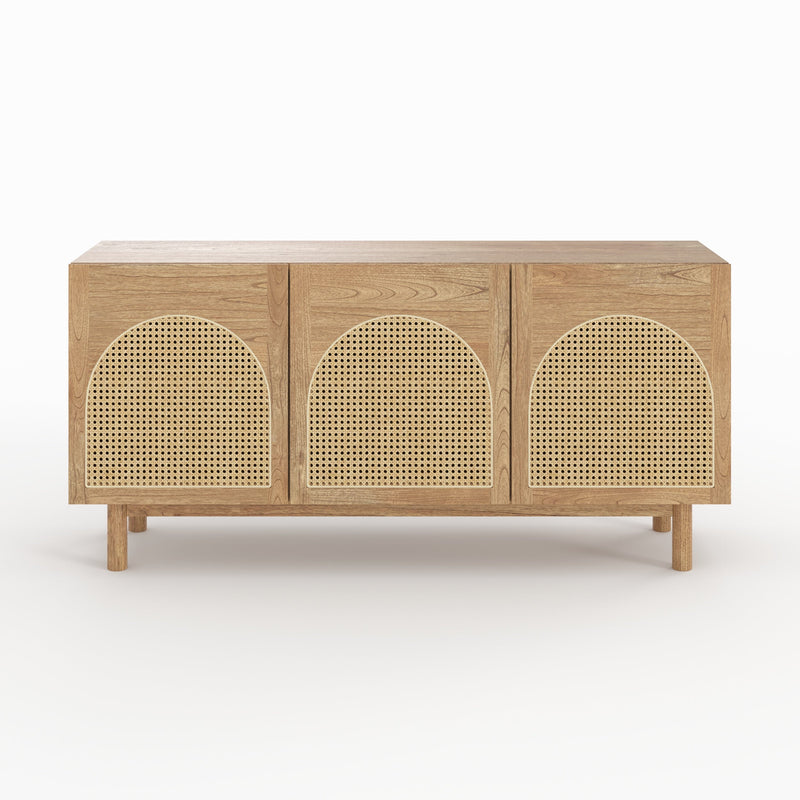 Buffet Delya en bois massif de mindi et rotin