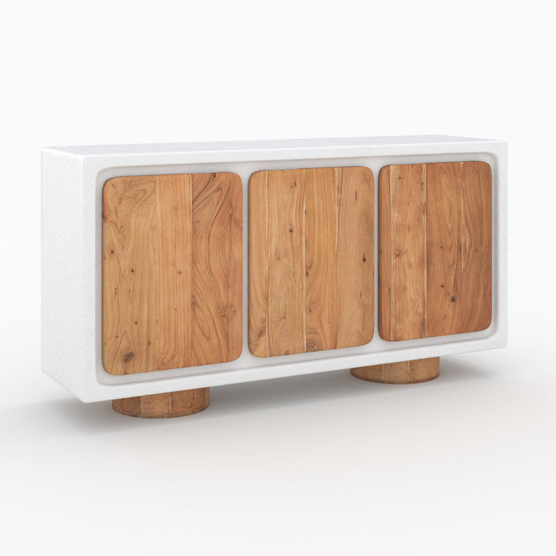 Buffet Eden en béton blanc cassé et bois d'acacia