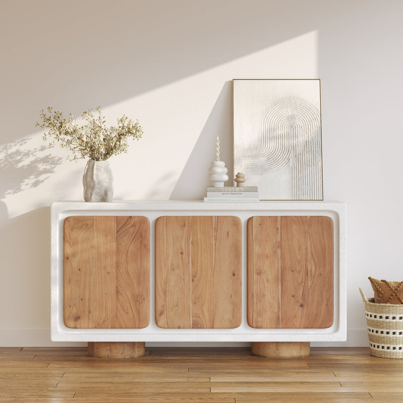 Buffet Eden en béton blanc cassé et bois d'acacia