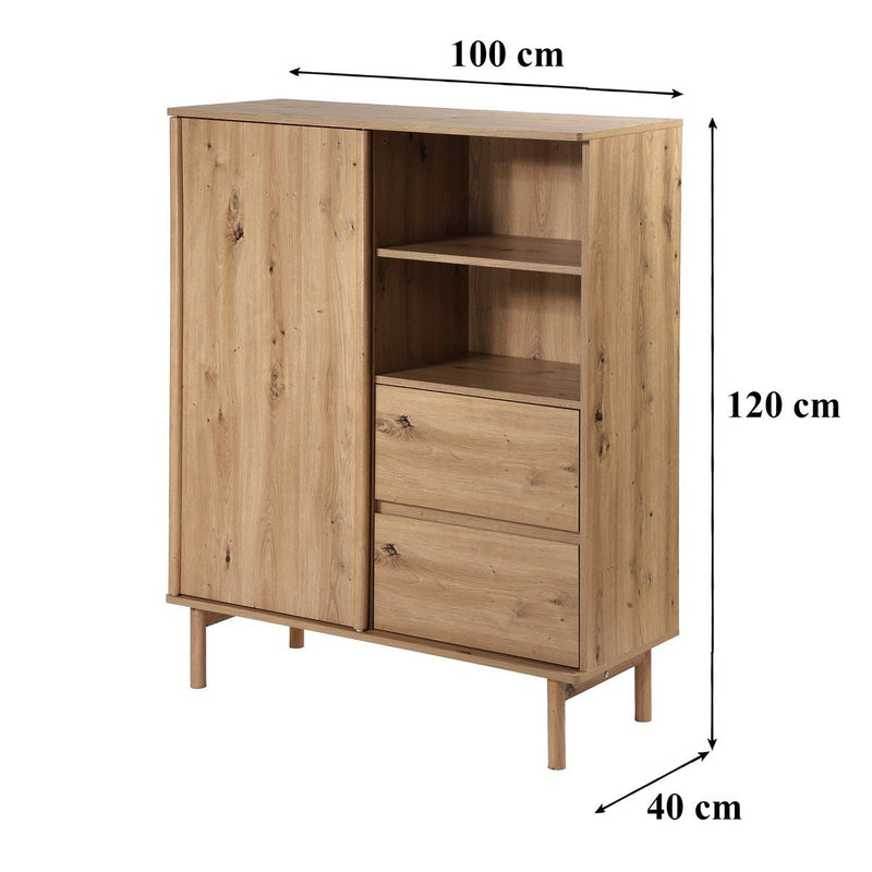 Buffet Haut 1 Porte Coulissante Et 2 Tiroirs - Lenny - Décor Bois