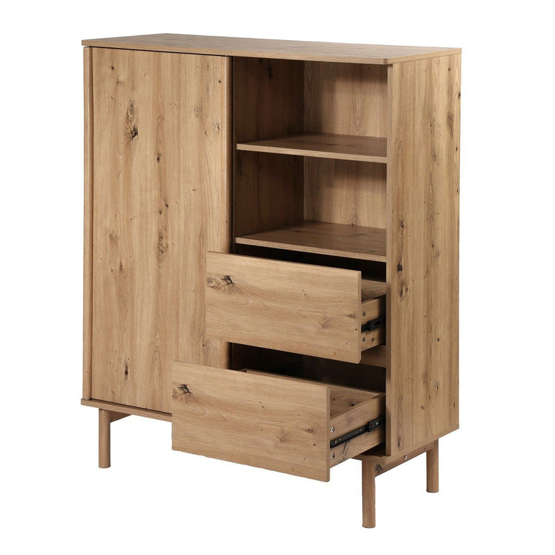 Buffet Haut 1 Porte Coulissante Et 2 Tiroirs - Lenny - Décor Bois