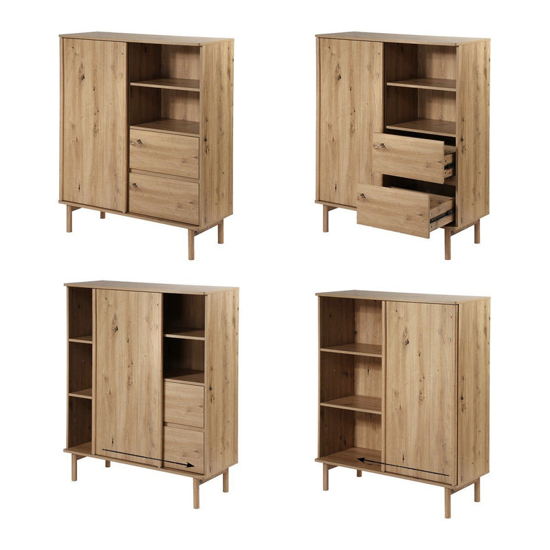 Tablero alto con 1 puerta corredera y 2 cajones - Lenny - Wood decor