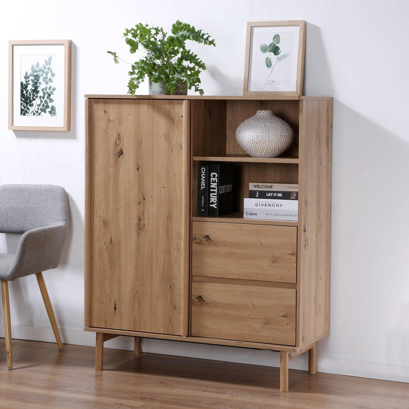 Buffet Haut 1 Porte Coulissante Et 2 Tiroirs - Lenny - Décor Bois