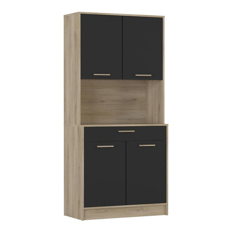 Buffet Haut 4 Portes 1 Tiroir, Décor Chêne Et Noir - Dolce - Décor Bois