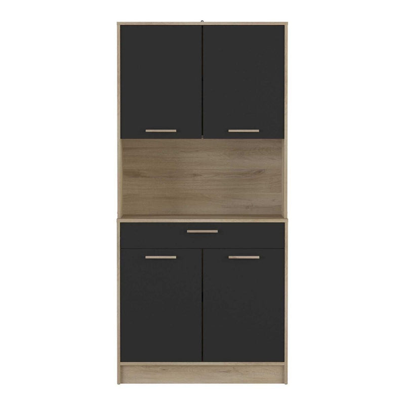 Buffet Haut 4 Portes 1 Tiroir, Décor Chêne Et Noir - Dolce - Décor Bois