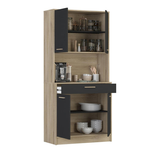 Buffet Haut 4 Portes 1 Tiroir, Décor Chêne Et Noir - Dolce - Décor Bois