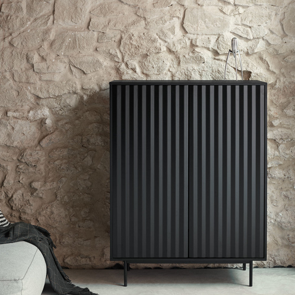 Sierra - Tall Sideboard - Wood 2 Doors 2 Drawers - Black