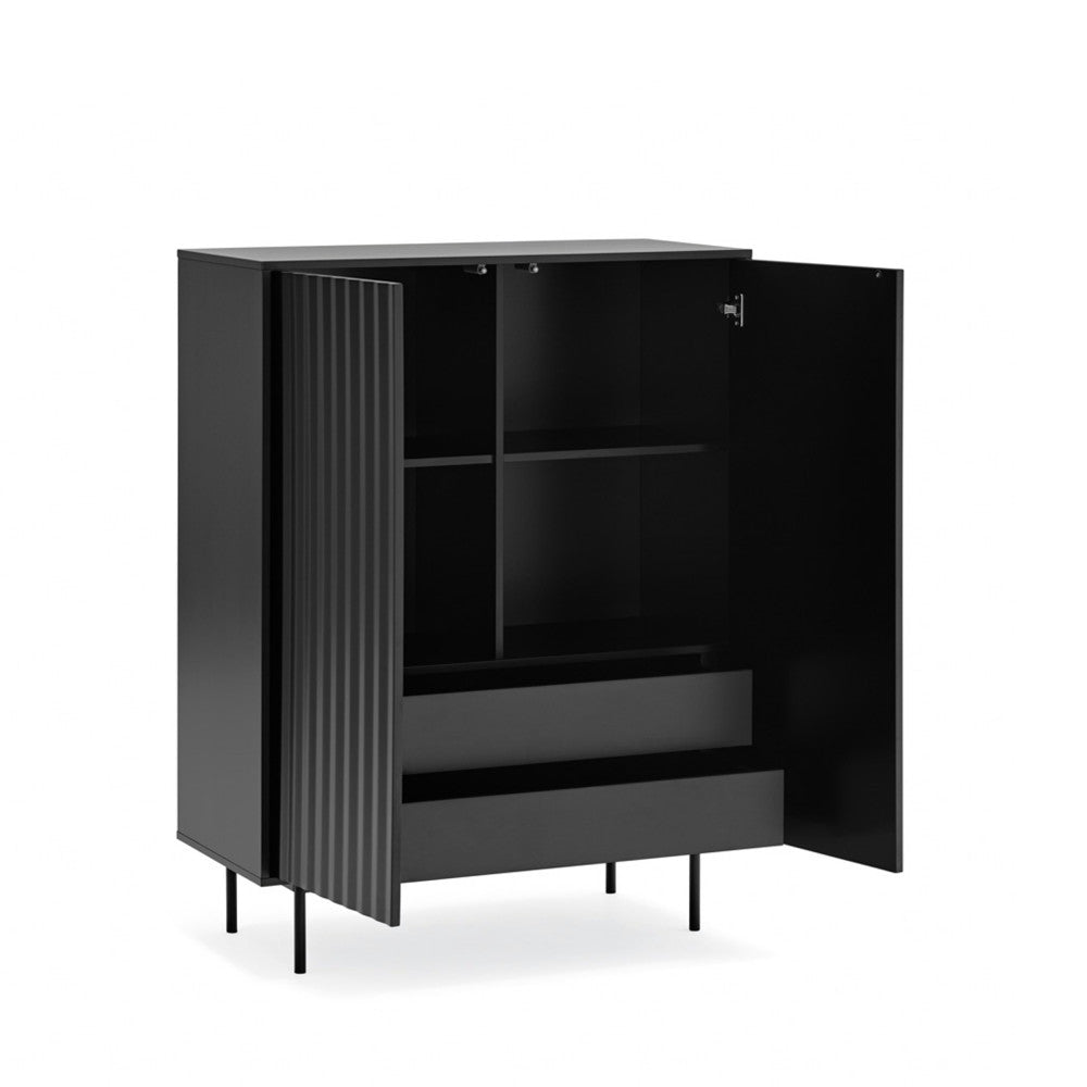 Sierra - Tall Sideboard - Wood 2 Doors 2 Drawers - Black