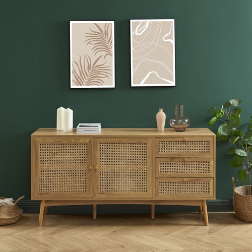 Large Buffet - Ines - Oak Effect and Rattan Cane