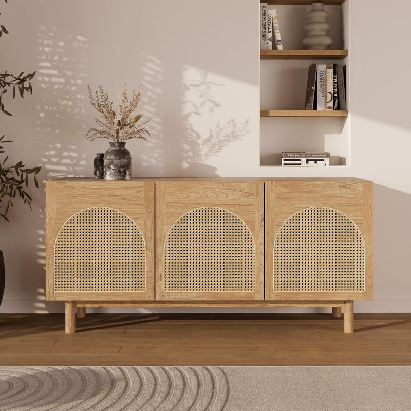 Buffet Delya en bois massif de mindi et rotin