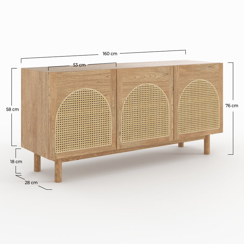 Buffet Delya en bois massif de mindi et rotin
