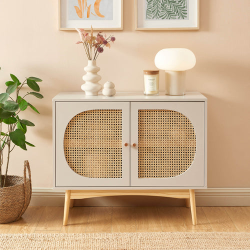 Buffet - Sixtine - Pearl Grey and Rattan Cane