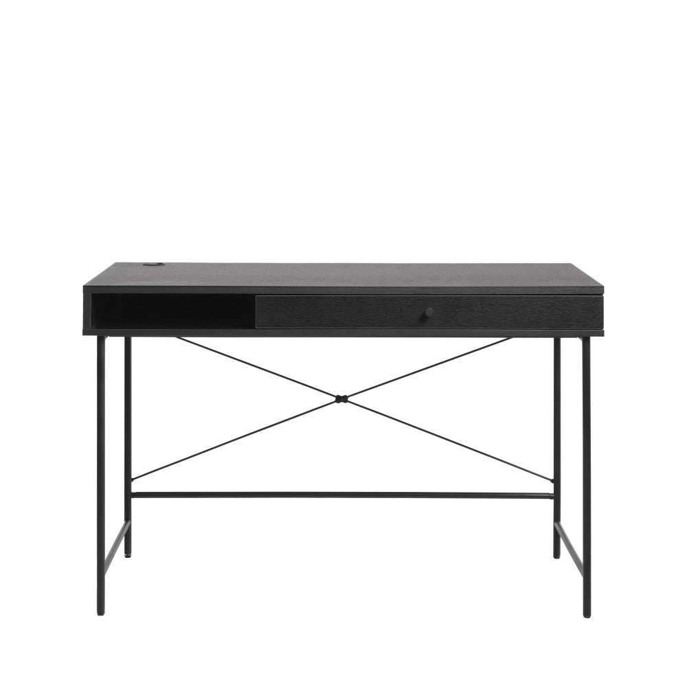 Rinto - Desk, 1 Drawer, 1 Compartment - Wood and Metal - Black