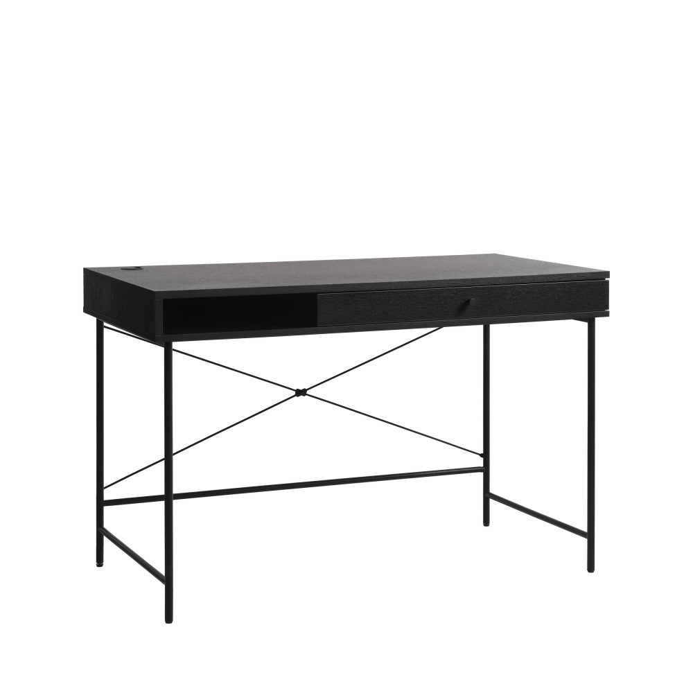 Rinto - Desk, 1 Drawer, 1 Compartment - Wood and Metal - Black