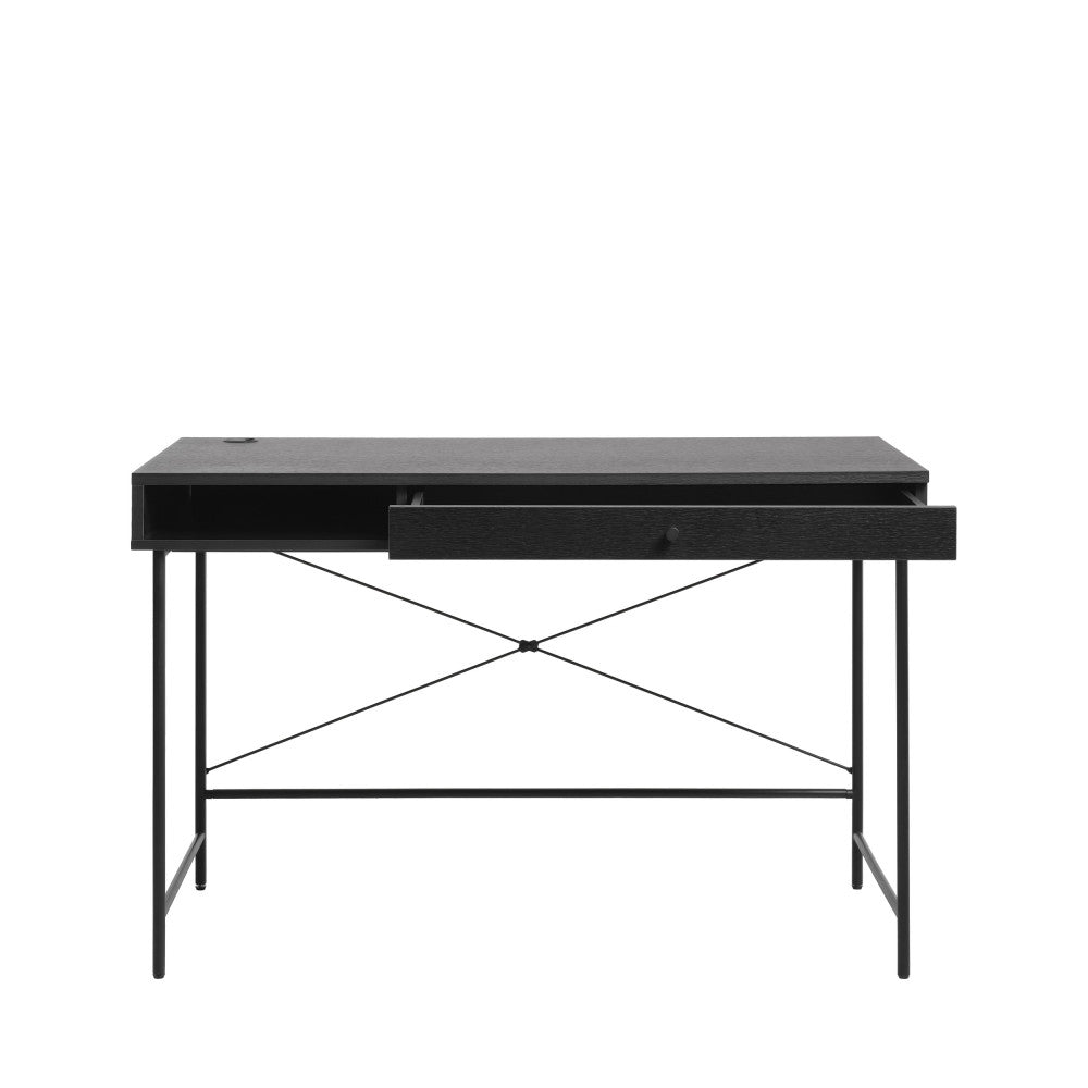 Rinto - Desk, 1 Drawer, 1 Compartment - Wood and Metal - Black