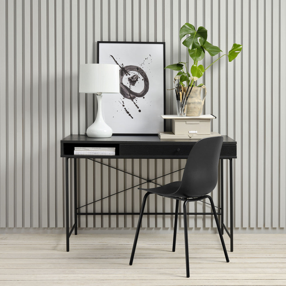Rinto - Desk, 1 Drawer, 1 Compartment - Wood and Metal - Black