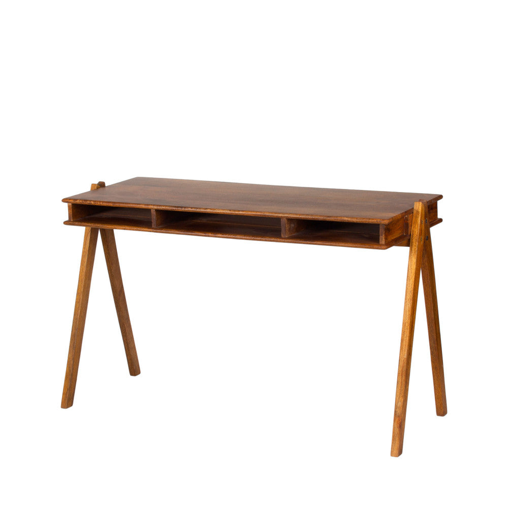 Compartment - Desk - Wood, 3 Compartments - Brown