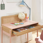 Lilou - Escritorio infantil con 1 cajón - Madera y rejillado - Rosa