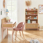 Lilou - Escritorio infantil con 1 cajón - Madera y rejillado - Rosa