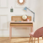 Lilou - Escritorio infantil con 1 cajón - Madera y rejillado - Rosa