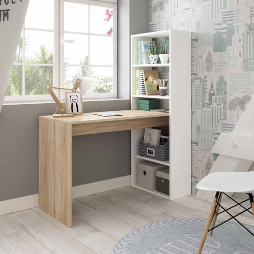 Bureau Réversible Avec Étagère De Rangement - Décor Chêne Clair