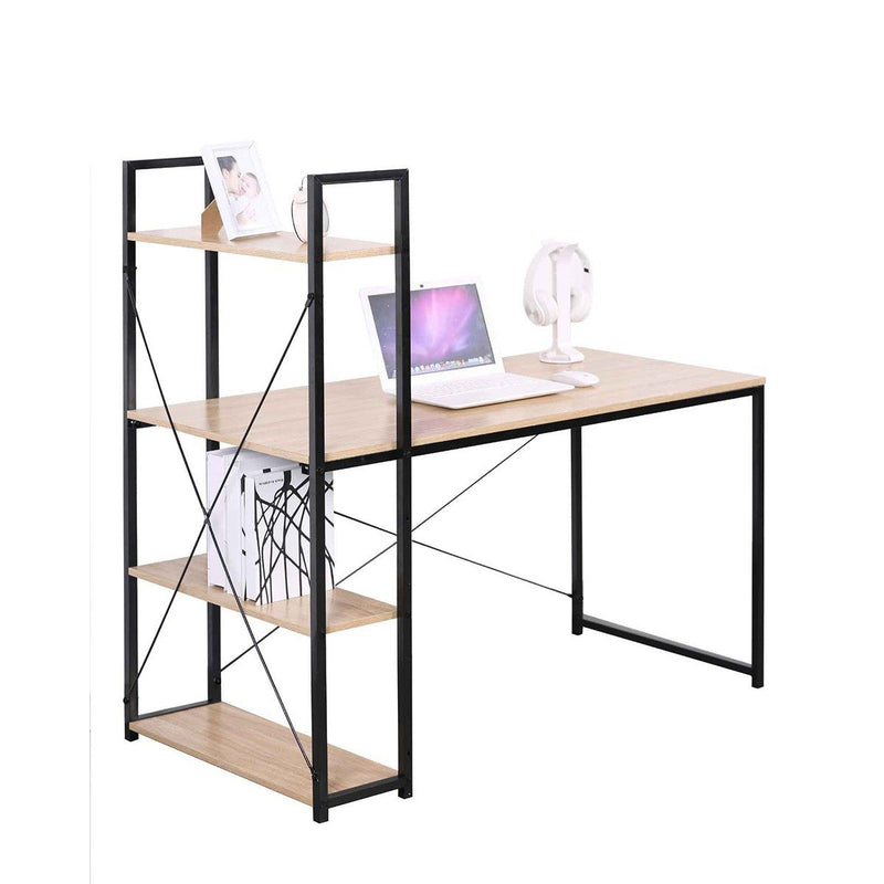 Bureau Avec 4 Étagères Style Industriel - Décor Bois