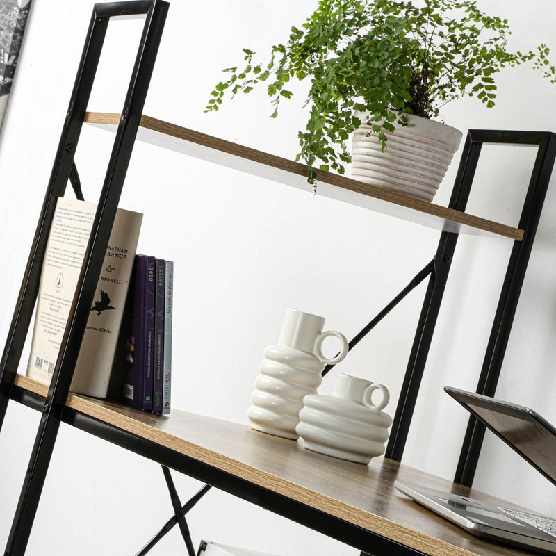 Bureau Avec 4 Étagères Style Industriel - Décor Bois