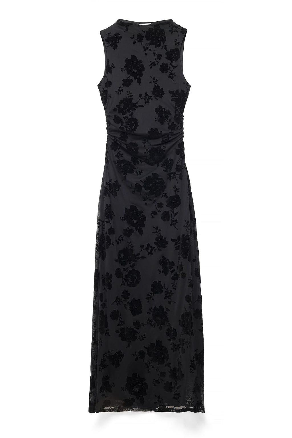 Vestido Largo de Cuello Chimenea Burn Out Negro