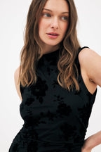 Vestido Largo de Cuello Chimenea Burn Out Negro