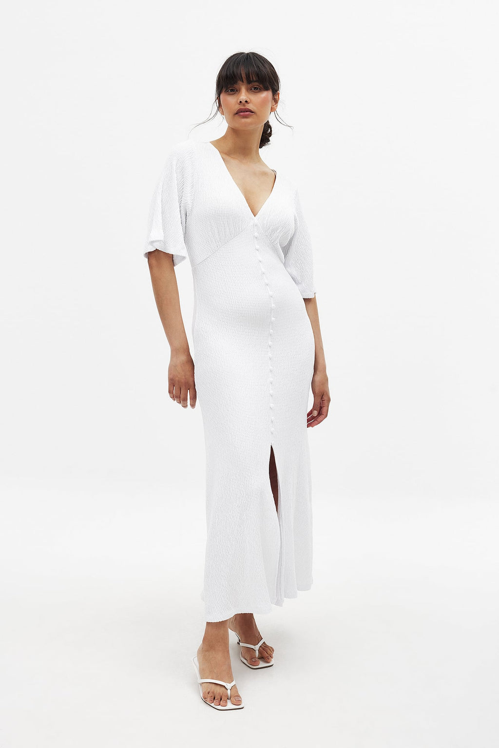 Robe Mi-Longue Boutonnée Blanc
