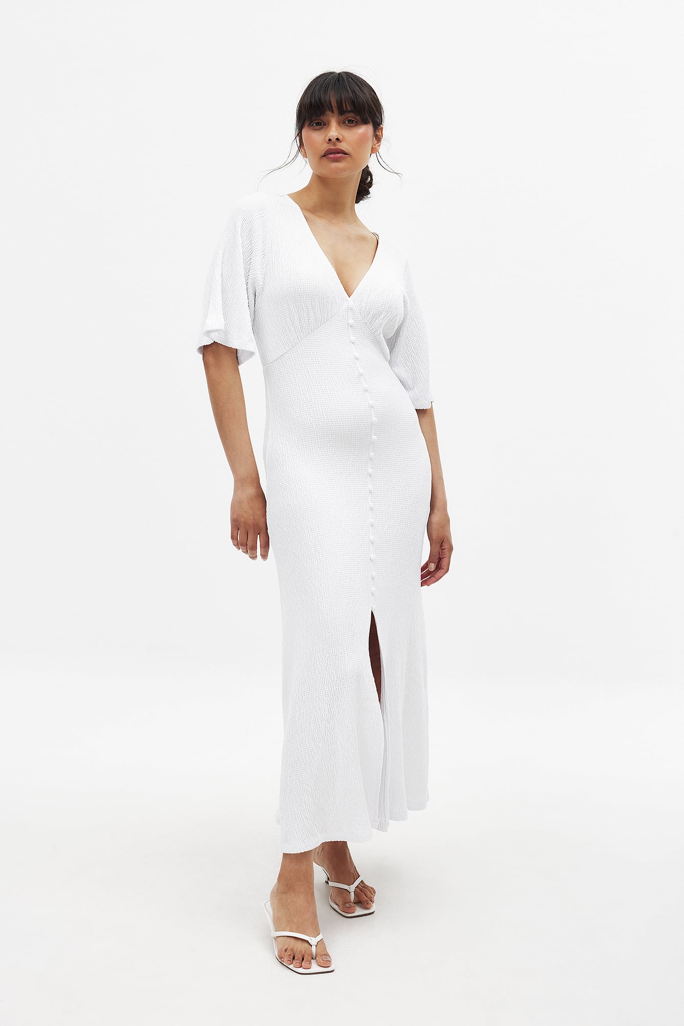 Robe Mi-Longue Boutonnée Blanc