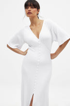 Robe Mi-Longue Boutonnée Blanc