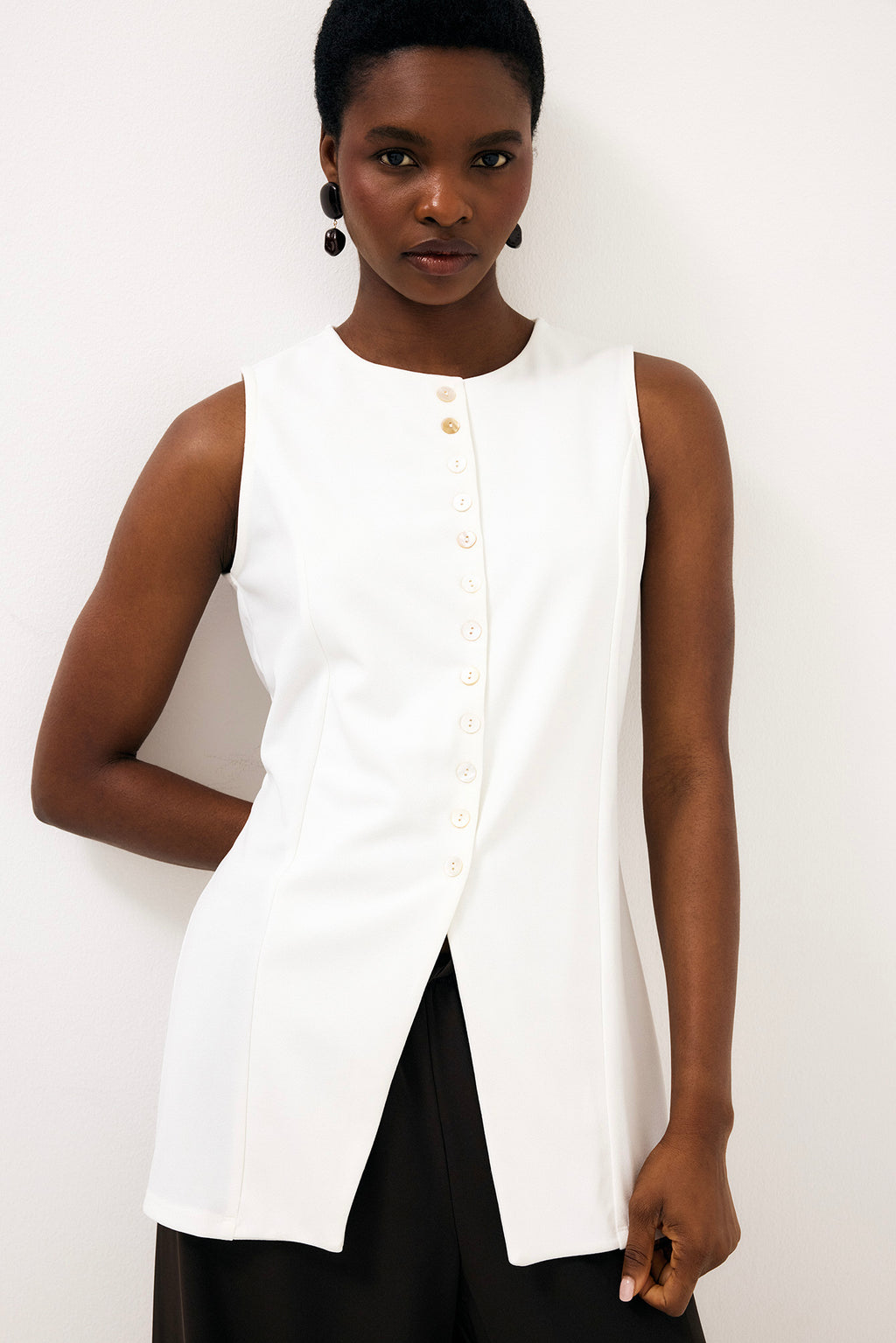 Top Button Down - Blanc
