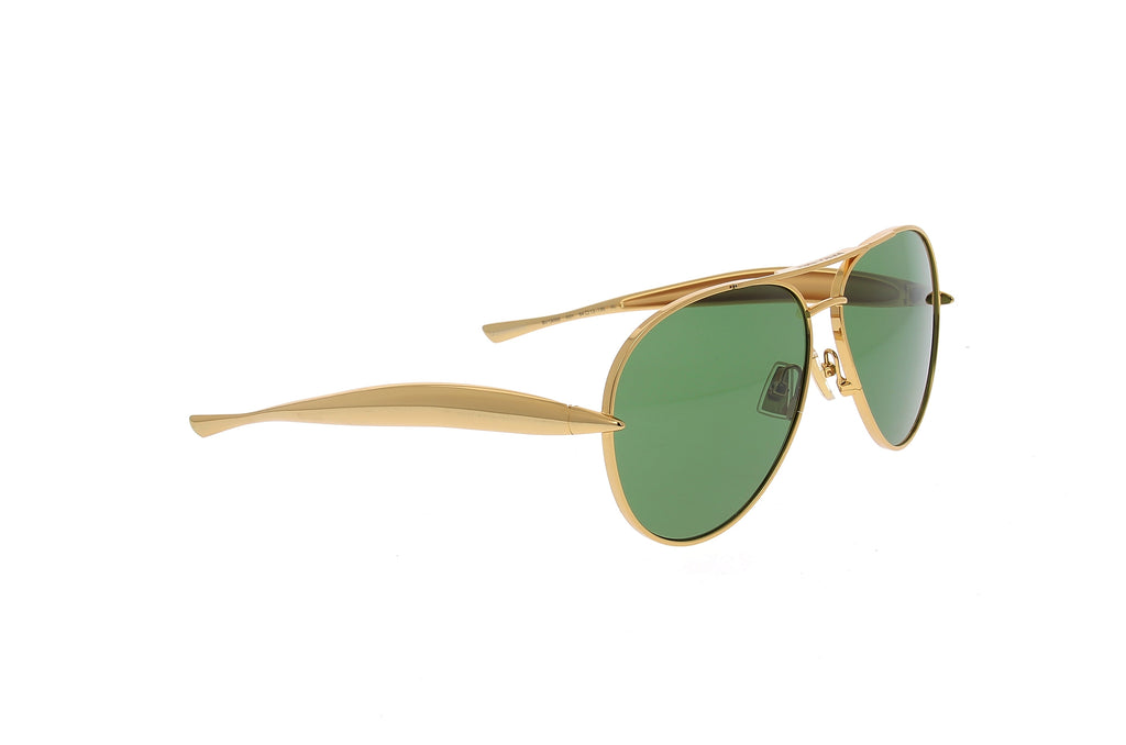 Luxury Eyewear – Solbriller - Bottega Veneta, guldfarvede aviator-solbriller med grønne glas, set i profil