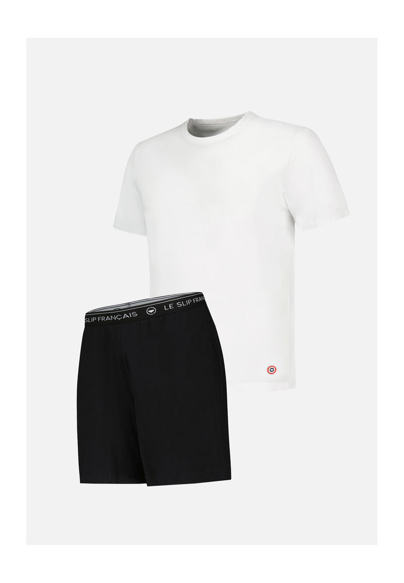 Ensemble Pyjama Haut Et Short En Coton - Noir Et Blanc
