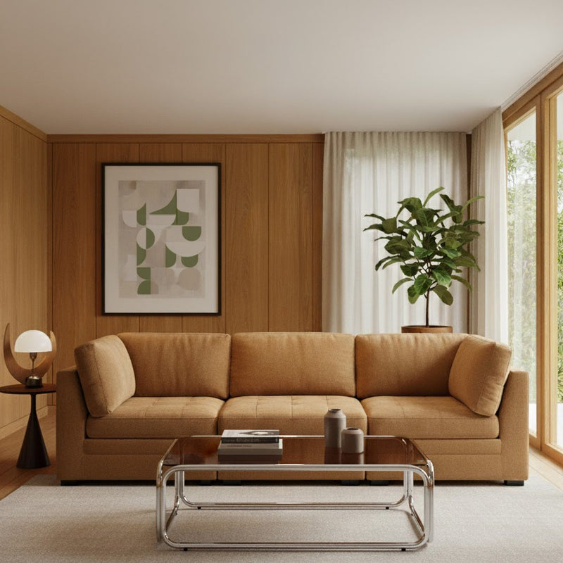 Canapé Droit Modulable 3 Pièces Billie - Tissu Chenille Écureuil