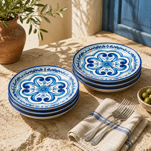 Lot De 6 Assiettes Plates "Blues"